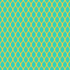 Naklejka premium Ogee seamless pattern.Wavy curve shape repeat pattern in green and yellow gold.Colorful ogee vector background wallpaper.