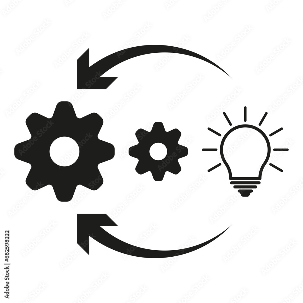 Poster implementation icon. light bulb with gear and circulating arrows icon. eps 10.