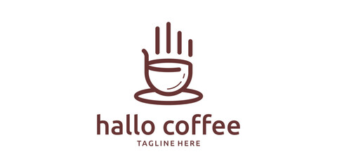Hand combination design logo with coffee, minimalist line logo.