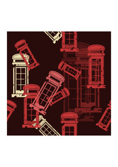 Editable Dark Background Front View Flat Grunge Style Red Typical Traditional English Telephone Booth Vector Illustration as Seamless Pattern for England Culture Tradition and History Related Design