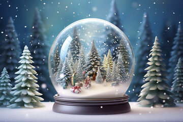 Christmas Snow globe with the falling snow, illustration 3d