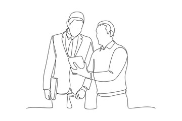 One continuous line drawing of Business people shaking hands. Agreement, trust, cooperation concept. Doodle vector illustration in simple linear style.