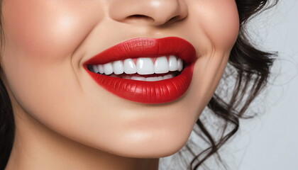 The Allure of a Smile: Woman with Red Lips Close-Up
