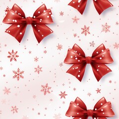 Christmas background with red bows and snowflakes. Vector illustration.