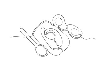 One continuous line drawing of Nutrition Food. Food and health concept. Doodle vector illustration in simple linear style.