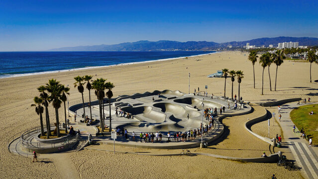 Venice Beach Skatepark from above - Los Angeles Drone footage - aerial photography