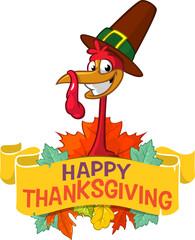 Cartoon happy cute thanksgiving turkey bird. Vector illustration isolated. Design for Thanksgiving Day