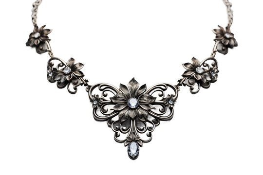 necklace made of tarnished silver, transparent background, isolated image, generative AI