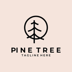pine tree line art logo vector simple illustration template icon graphic design