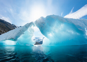 The picture displays icebergs floating in the Antarctic Peninsula, Antarctica.These majestic ice...