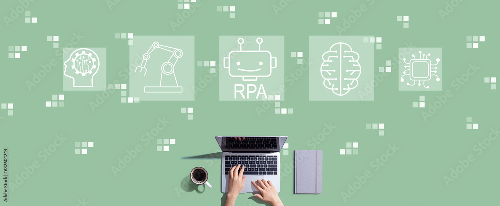 Poster robotic process automation rpa theme with person working with a laptop