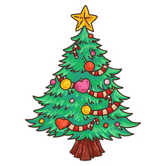 decorated christmas tree hand drawing illustration