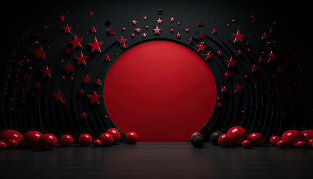 Moon and stars ornements, photo backdrop, black and red background