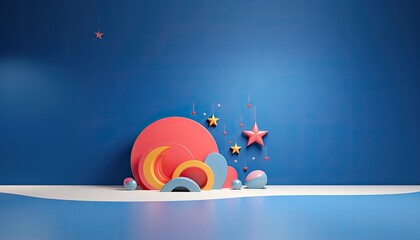 Moon and stars ornements, photo backdrop, blue background