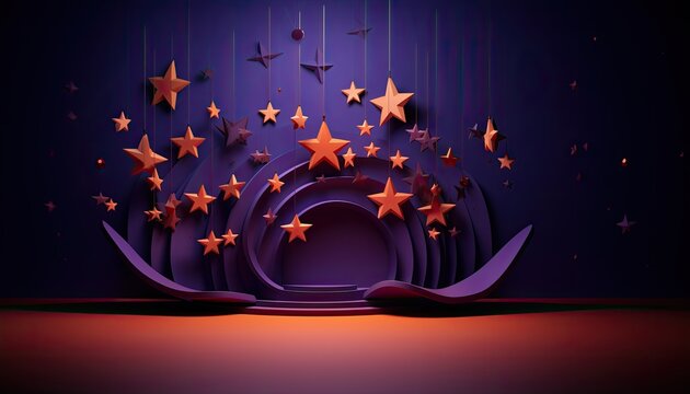 Moon and stars ornements, photo backdrop, purple background
