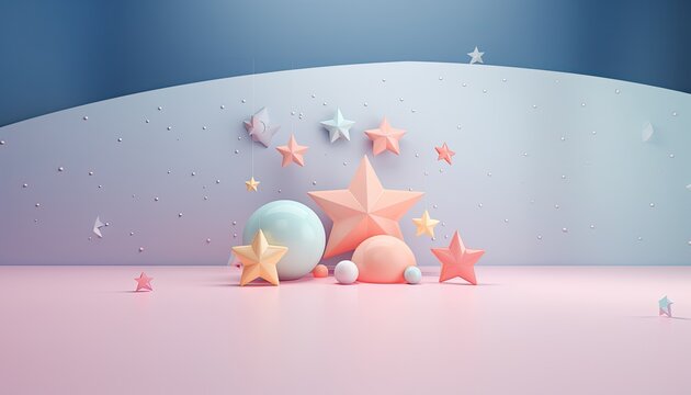 Moon and stars ornements, photo backdrop, pastel colored background