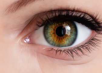 美しい白人女性のグリーンの瞳、虹彩、目のマクロ撮影　クローズアップ　AI生成画像