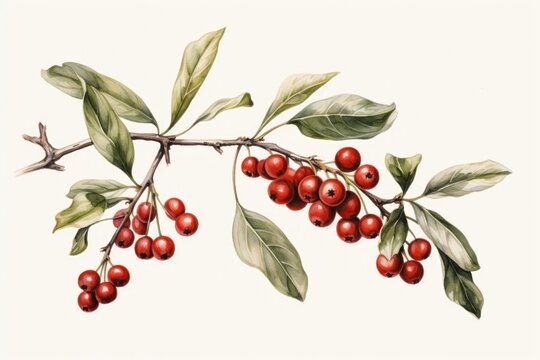 Mistletoe, white background , drawing