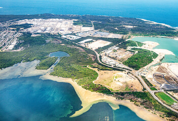 Aerial view of the Bate Bay and Boat Harbour Park near Sydney Airport; Sydney; Australia; Dec 2019 - obrazy, fototapety, plakaty