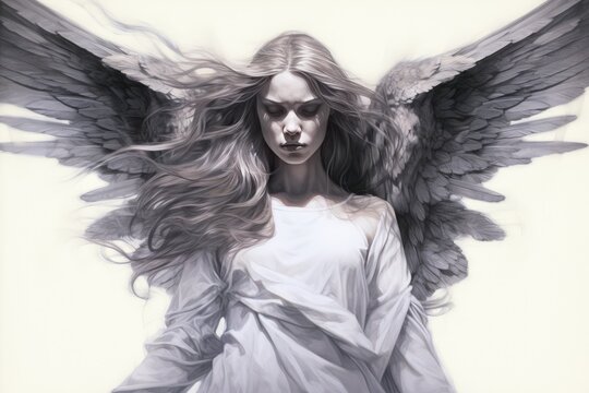 Angel, white background , drawing