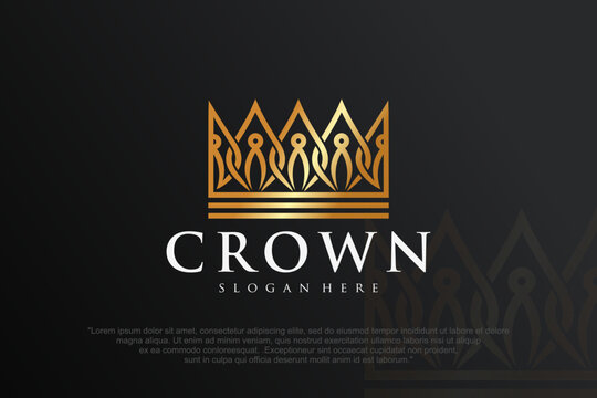 Premium style abstract gold crown logo symbol. Royal king icon design Vector.