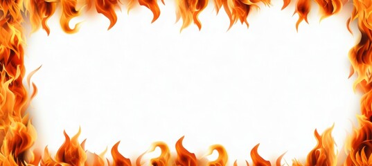 Fire border frame on white background. Copy space for text and advert. Generative AI technology.	
