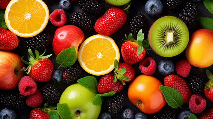 dieting concept with fresh fruits background healthy eating