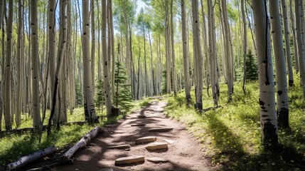 Fototapeta premium Tranquil Autumn Forest Path Through Greenery generated by AI tool 