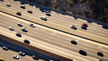 Top Down view on freeway traffic in Los Angeles - Los Angeles Drone footage - aerial photography