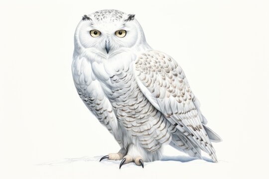 Snowy Owl, white background , drawing