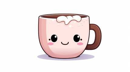 food character background with cup of hot cocoa in cute funny with cartoon kawaii style