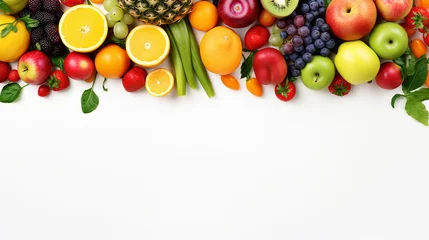 Fotobehang frame of fresh vegetables and fruits isolated on white background © Aura