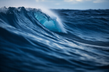 Deep blue ocean surfing wave 