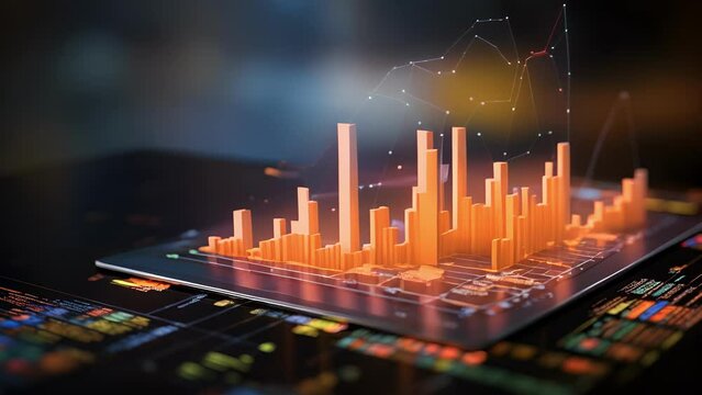An abstract depiction of economic progress, ilrated through a digital graph on a tablet.