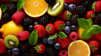 fresh fruit mixed with colorful tasty fruits background