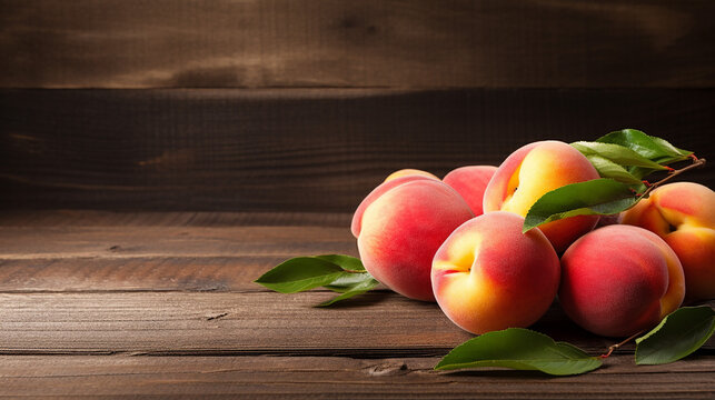 fresh fruit with peaches on wood background