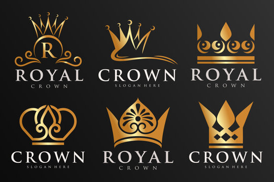set of Vintage Crown Logo Royal King Queen abstract Logo design vector template.