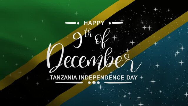 Happy Tanzania Independence Day Lettering Text Animation with waving flag background. Celebrate Tanzania National Day on 9th of December. Great for celebrating Tanzania Independence Day. - Powered by Adobe