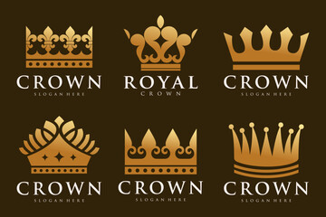 set of Vintage Crown Logo Royal King Queen abstract Logo design vector template.