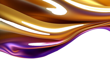 Abstract Background with 3D Wave Bright Gold and Purple Gradient Silk Fabric. on transparent background