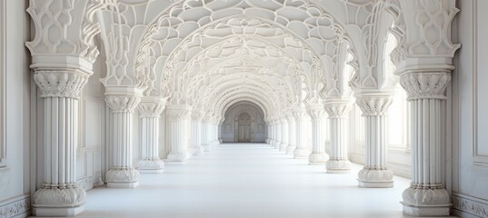 Obraz premium Classic column corridor with detail sculpture decoration. Generative AI technology. 