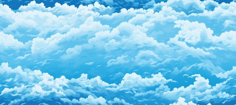 Blue cloudscape sky background. Risograph print texture. Generative AI technology.	
