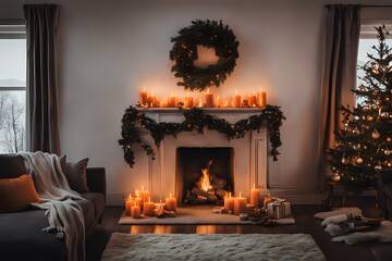 fireplace with Christmas decorations