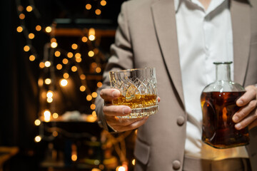 Celebrate whiskey on a friendly party in  restaurant