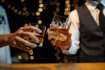 Businessmen in suits drinking  Celebrate whiskey