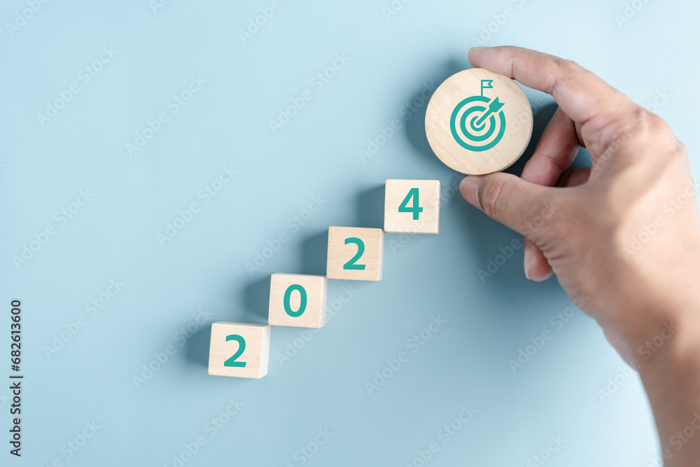 Poster starting new year with ambition 2024 and countdown merry christmas and happy new year, planning and 