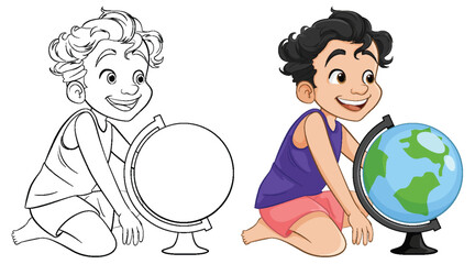 Smiling Boy with World Globe Toy