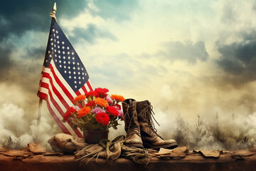 US Memorial Day,American culture with American Flag at Background with empty space for text