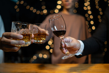 Celebrate whiskey on a friendly party in  restaurant