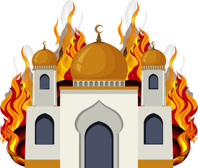 Burning Fire Behind Muslim Mosque Building